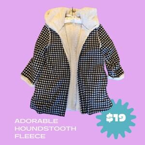Cute & Cuddly Soft Houndstooth Hooded Fleece Jacket, Women's Size PM